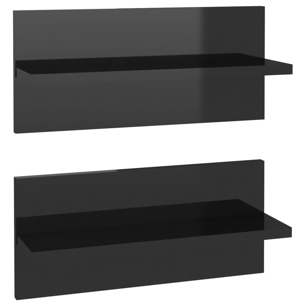 Rafturi de perete, 2 buc., negru extralucios, 40×11,5×18 cm