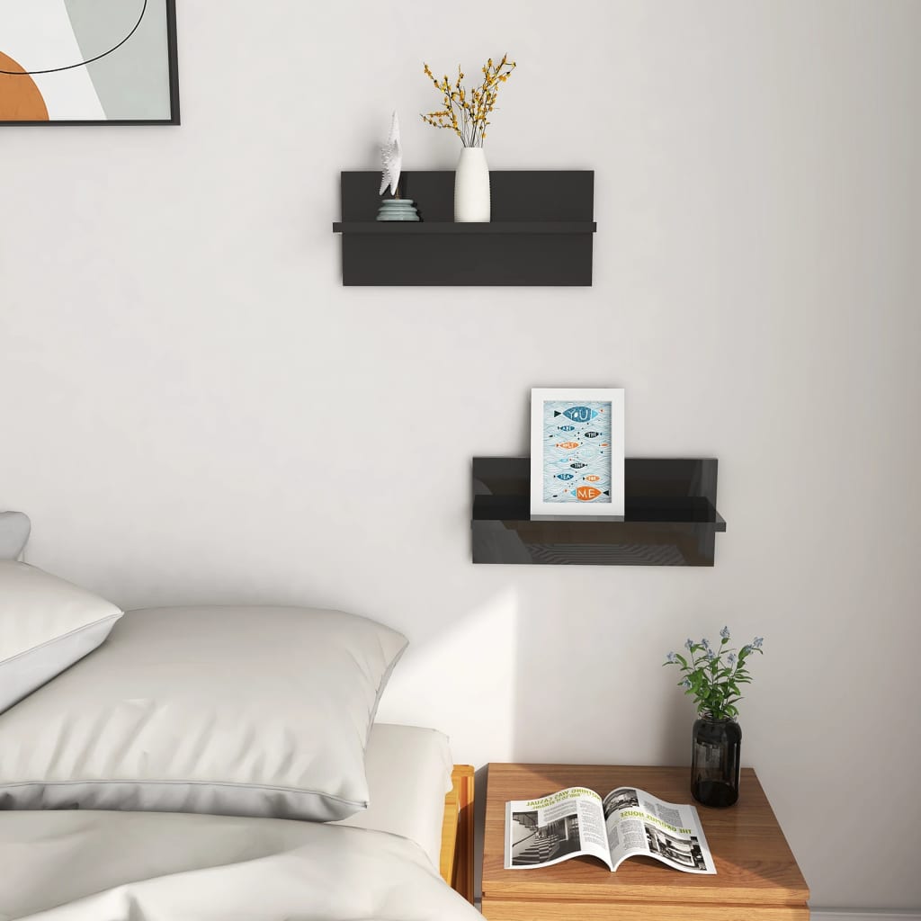 

vidaXL Wandschappen 2 st 40x11,5x18 cm hoogglans zwart