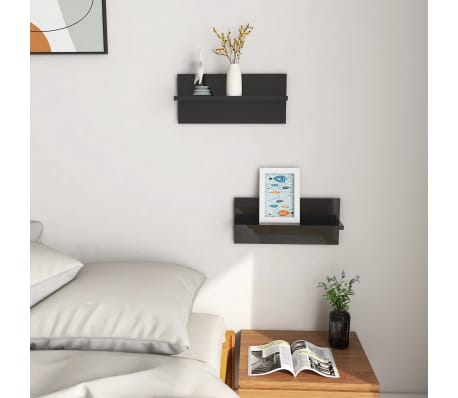 vidaXL N&aacute;stěnn&eacute; police 2 ks čern&eacute; s vysok&yacute;m leskem 40 x 11,5 x 18 cm