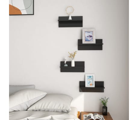 vidaXL Wall Shelves 4 pcs High Gloss Black 40x11.5x18 cm