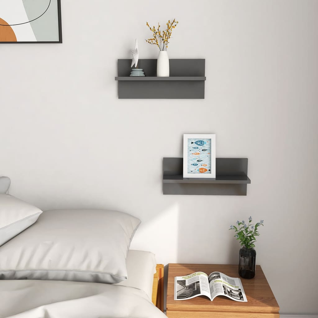 

vidaXL Wandschappen 2 st 40x11,5x18 cm hoogglans grijs