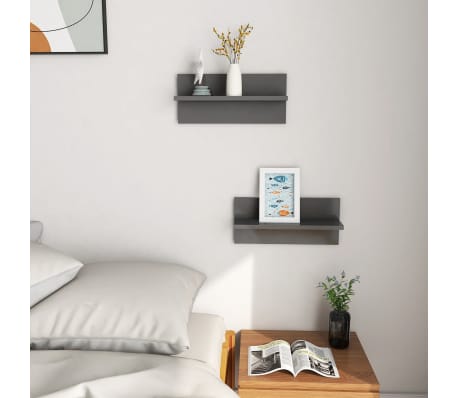 vidaXL Ραφιέρες Τοίχου 2 τεμ. Γυαλιστερό Γκρι 40 x 11,5 x 18 εκ.