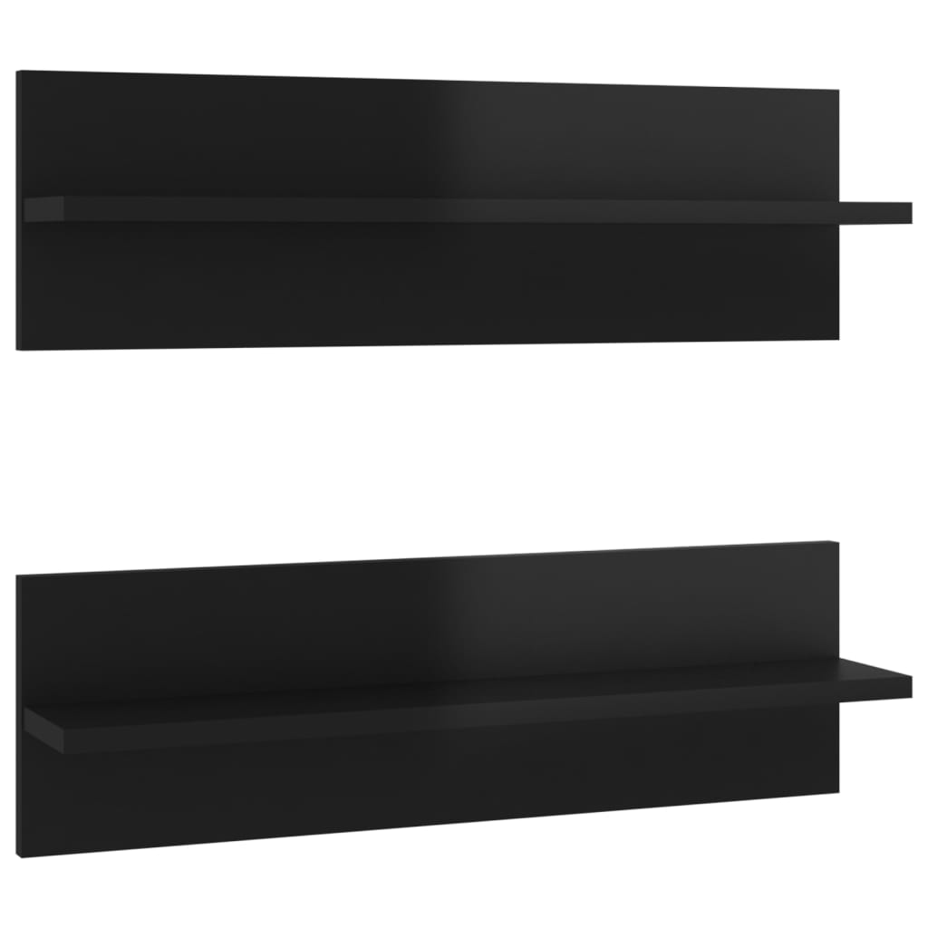 Rafturi de perete 2 buc., negru extralucios, 60×11,5×18 cm, PAL