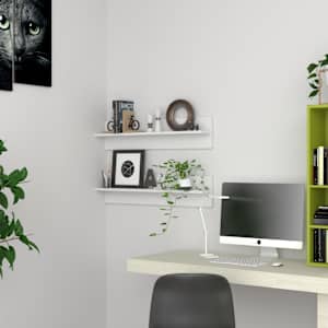 Stenska polica 2 kosa bela 80x11,5x18 cm iverna plošča