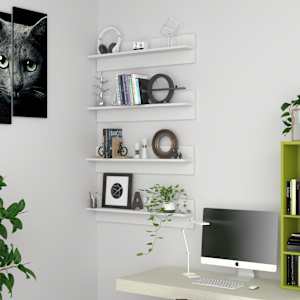 Stenske police 4 kosi bele 80x11,5x18 cm iverna plošča