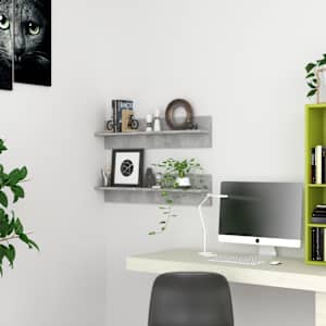 Stenska polica 2 kosa betonsko siva 80x11,5x18 cm iverna plošča