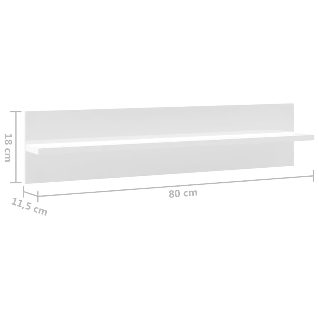 Nástěnné police 2 ks bílé vysoký lesk 80x11,5x18 cm dřevotříska