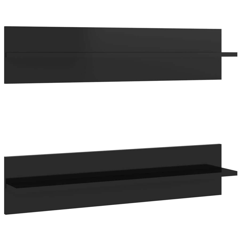 Rafturi de perete 2 buc. negru extralucios 80×11,5×18 cm PAL