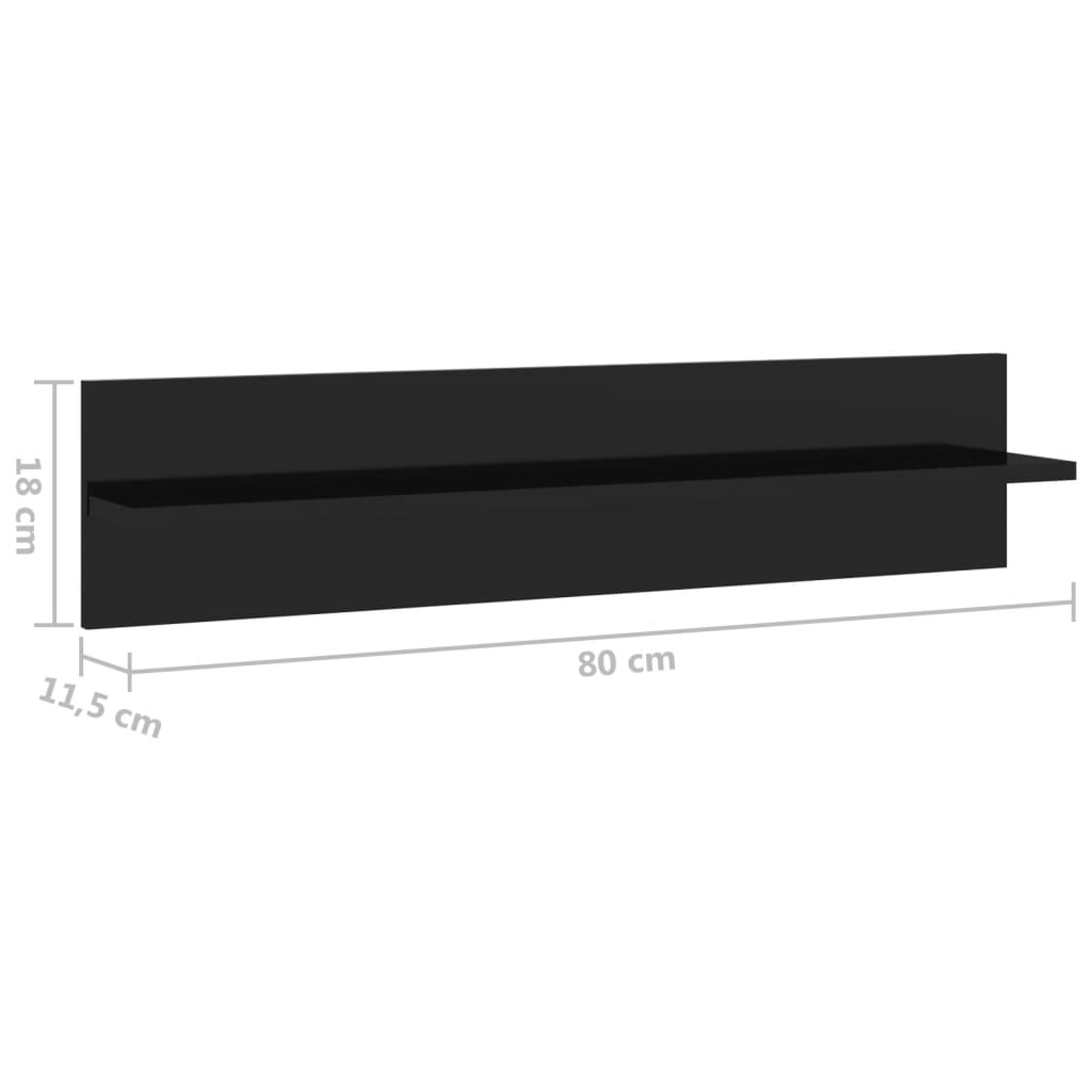 Nástěnné police 4ks černé vysoký lesk 80x11,5x18cm dřevotříska