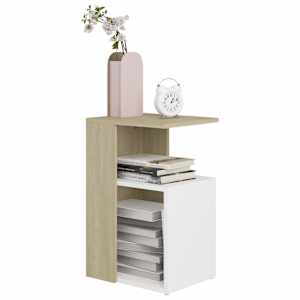 vidaXL &Scaron;oninis staliukas, baltos ir ąžuolo spalvos, 36x30x56cm, MDP