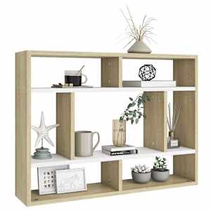 vidaXL Sieninė lentyna, baltos ir ąžuolo spalvos, 75x16x55cm, mediena