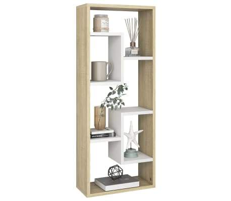 vidaXL Sieninė lentyna, baltos ir ąžuolo spalvos, 36x16x90cm, mediena