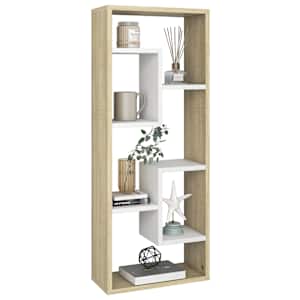 vidaXL Sieninė lentyna, baltos ir ąžuolo spalvos, 36x16x90cm, mediena