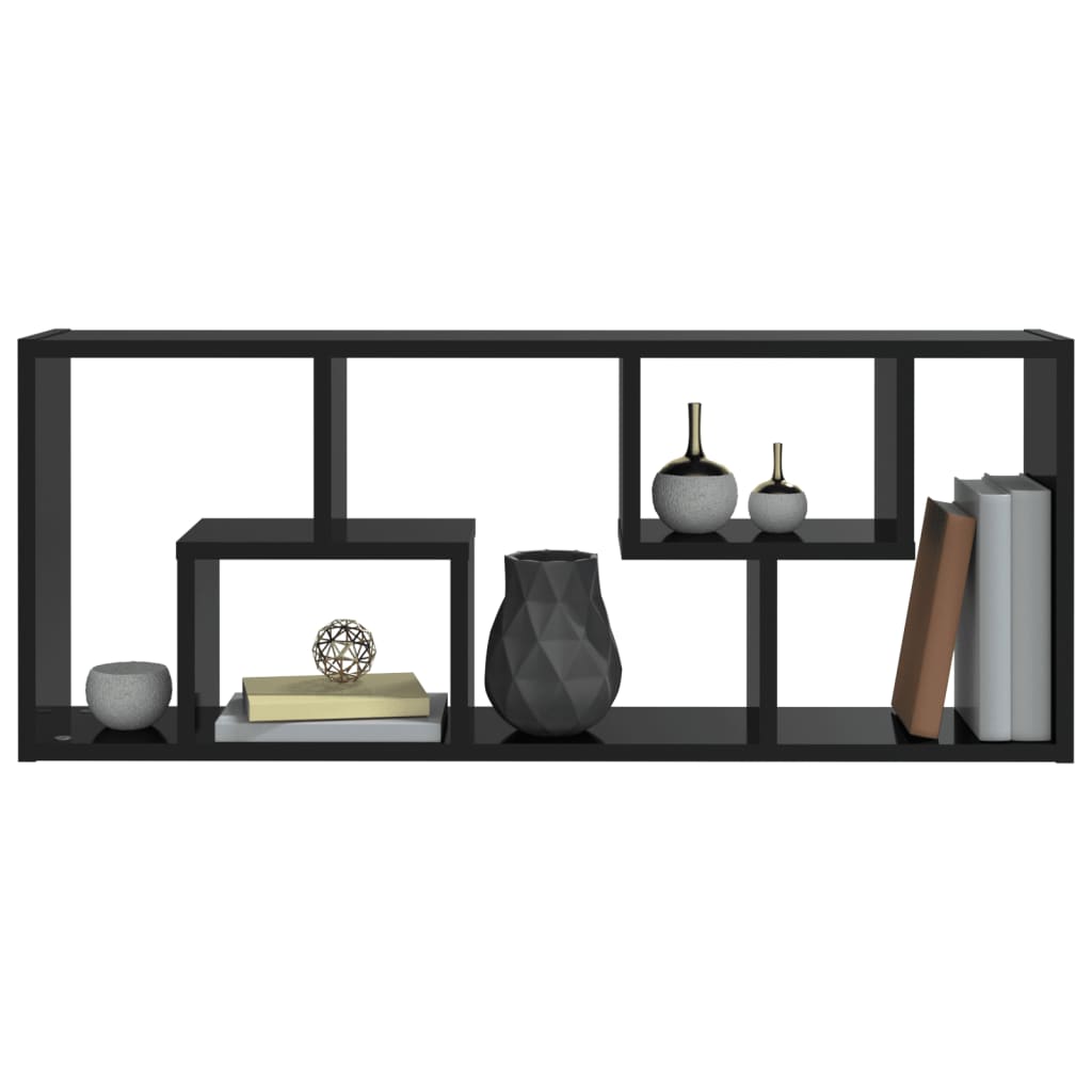 Rafturi de perete, negru extralucios, 36x16x90 cm, PAL