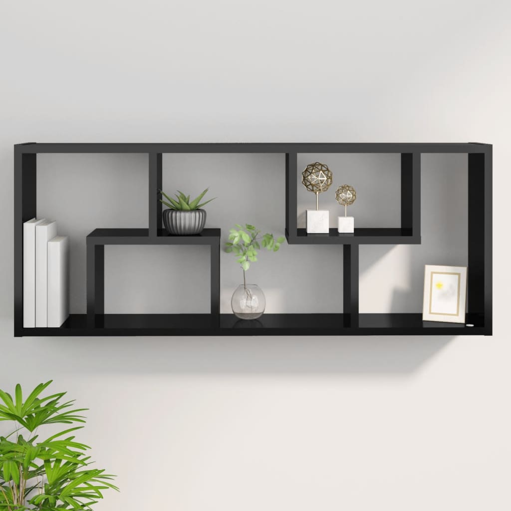 Rafturi de perete, negru extralucios, 36x16x90 cm, PAL