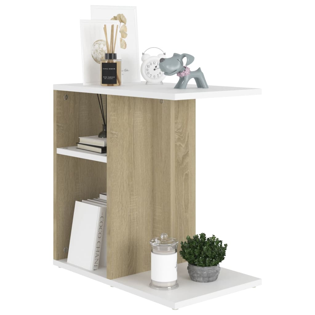 vidaXL Mesa de apoio 50x30x50 cm contraplacado branco/carvalho sonoma