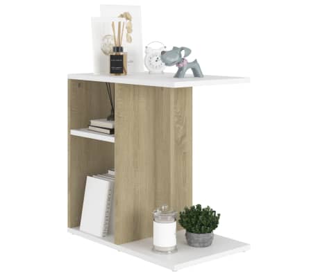 vidaXL Mesa de apoio 50x30x50 cm contraplacado branco/carvalho sonoma