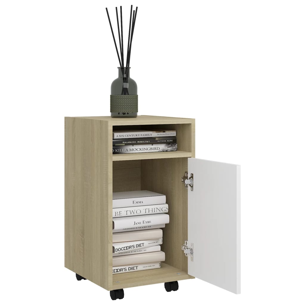 vidaXL Side Cabinet with Wheels White&Sonoma Oak 33x38x60 cm Engineered Wood