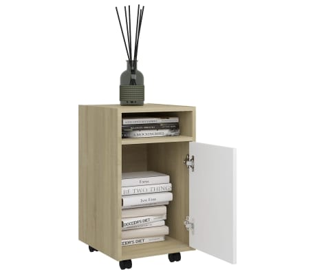 vidaXL Side Cabinet with Wheels White&Sonoma Oak 33x38x60 cm Engineered Wood