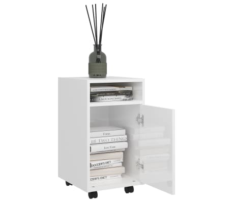 vidaXL Armoire lat&eacute;rale avec roues Blanc brillant Bois d'ing&eacute;nierie