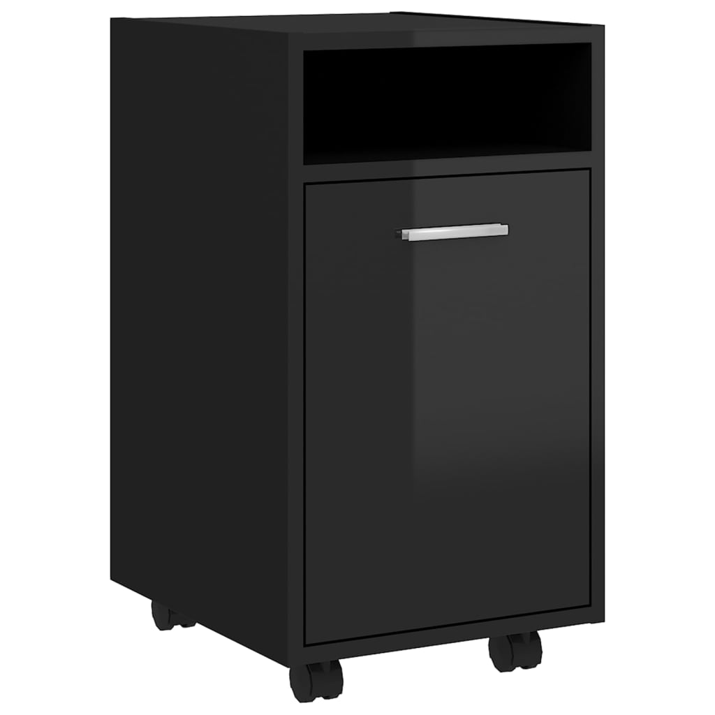 

vidaXL Side Cabinet with Wheels High Gloss Black 13"x15"x23.6" Engineered Wood