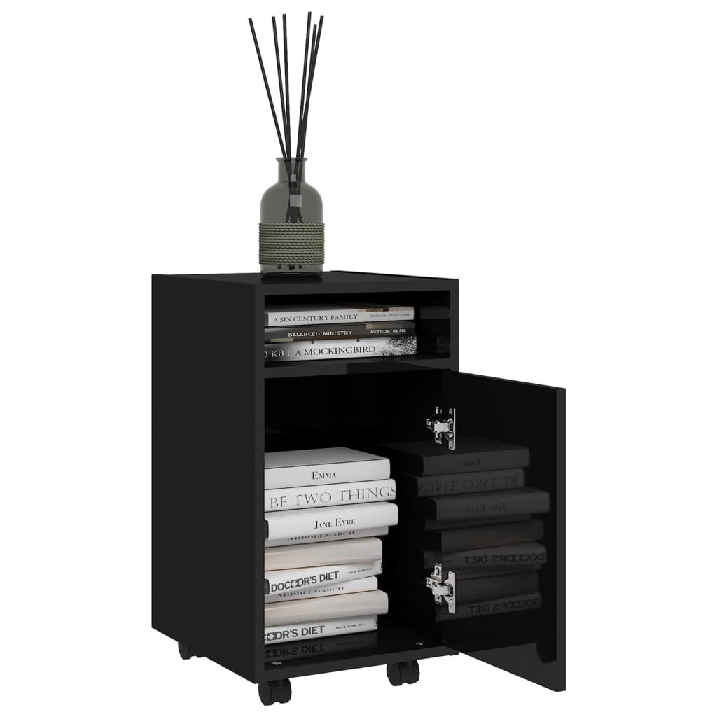 

vidaXL Bijzetkast met wielen 33x38x60 cm spaanplaat hoogglans zwart