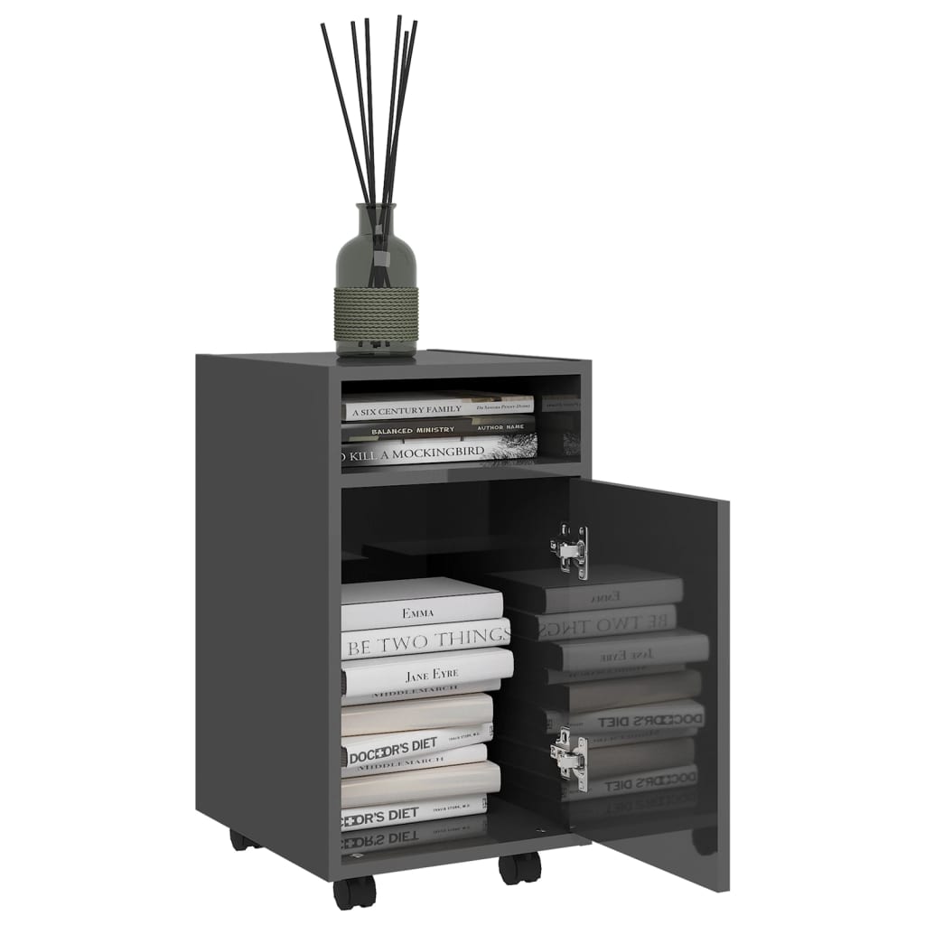 

vidaXL Bijzetkast met wielen 33x38x60 cm spaanplaat hoogglans grijs