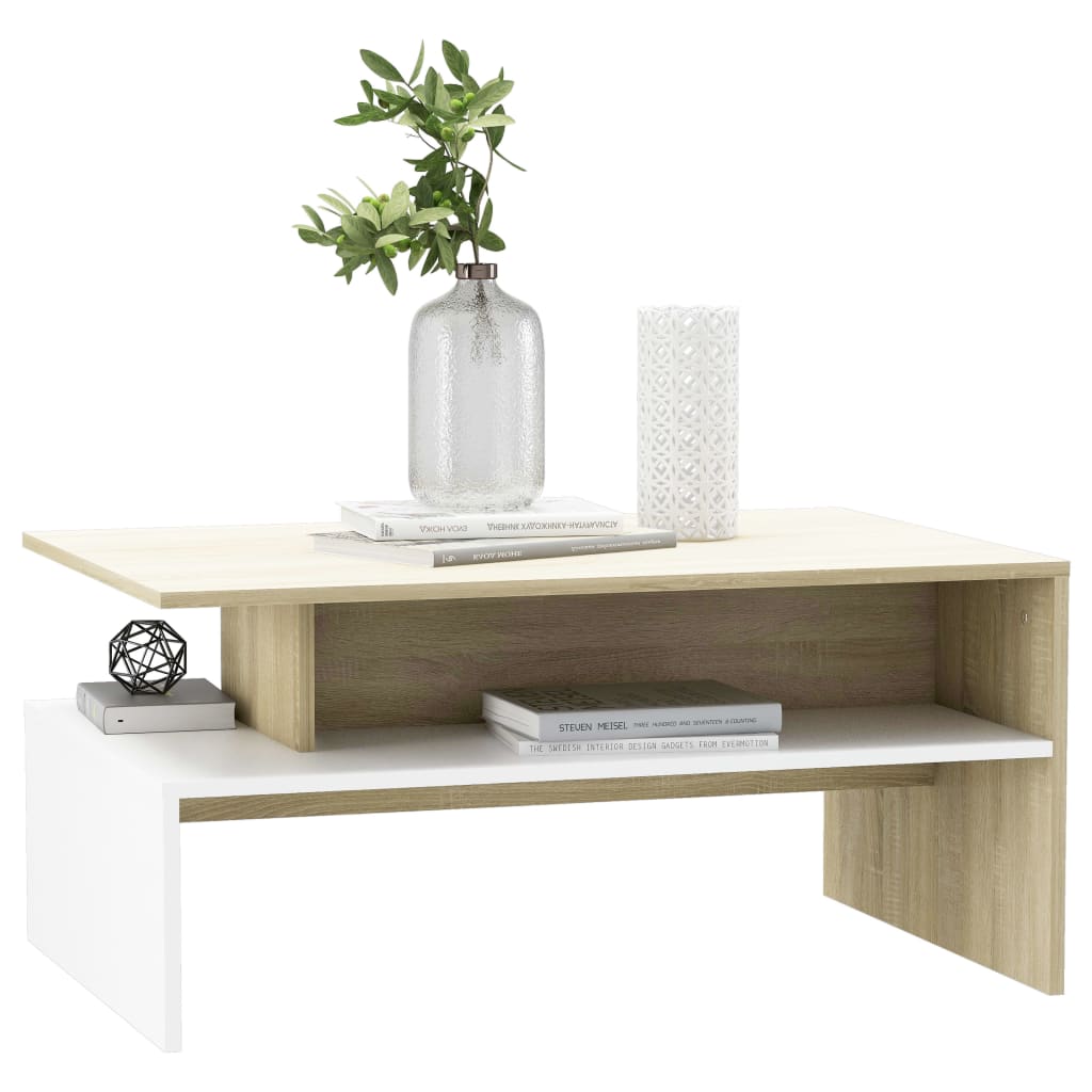 

vidaXL Salontafel 90x60x42,5 cm spaanplaat wit en sonoma eikenkleurig