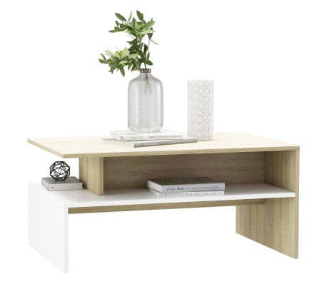 vidaXL Mesa de centro contrachapada blanco roble sonoma 90x60x42,5 cm