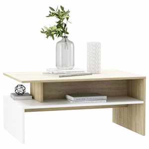 vidaXL Kavos staliukas, baltos ir ąžuolo spalvos, 90x60x42,5cm, MDP