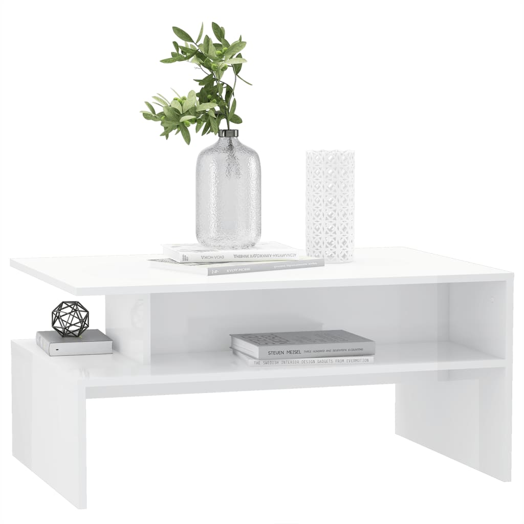 vidaXL Mesa de centro 90x60x42,5 cm contraplacado branco brilhante