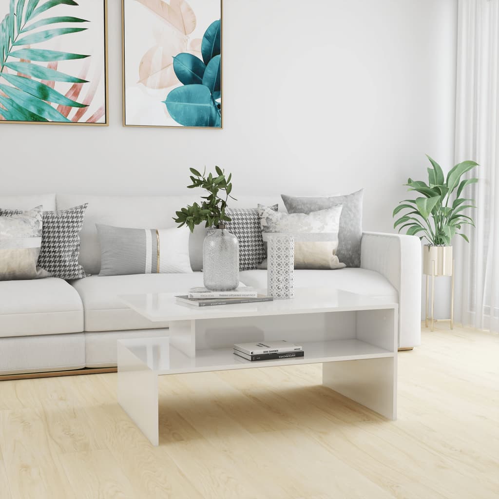 vidaXL sofabord 90x60x42,5 cm konstrueret træ hvid højglans