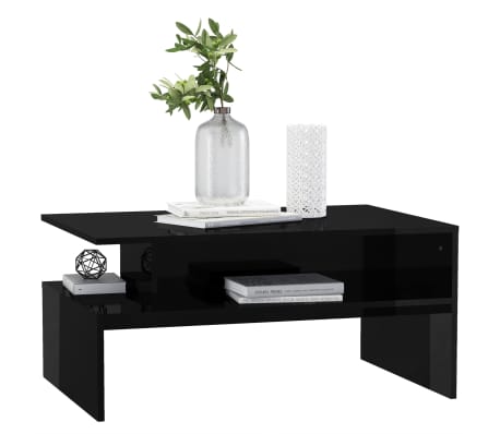 vidaXL kafijas galdiņ&scaron;, 90x60x42,5cm, spīdīgi melns, inženierijas koks