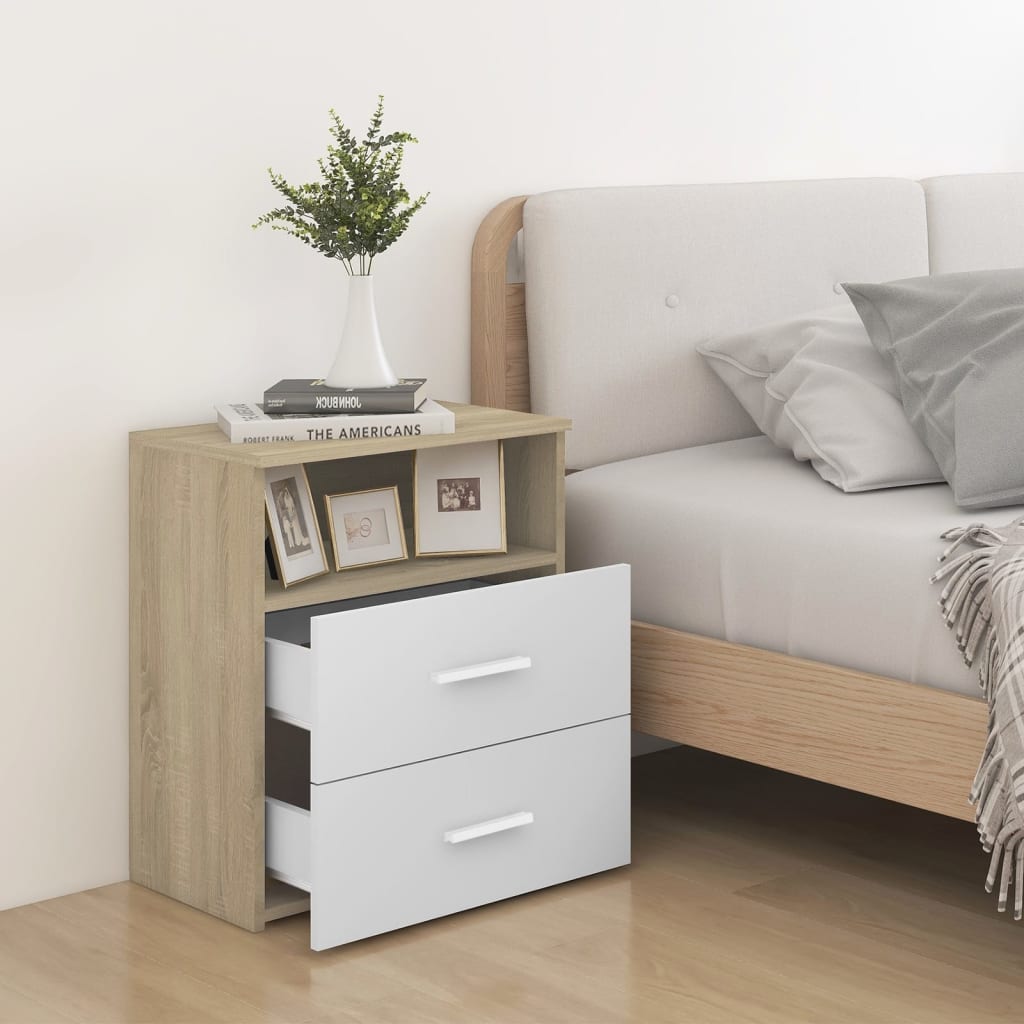 vidaXL Sängbord sonoma-ek och vit 50x32x60 cm
