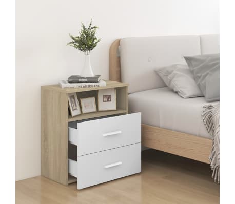 vidaXL Naktinės spintelės, 2vnt., ąžuolo/baltos spalvos, 50x32x60cm