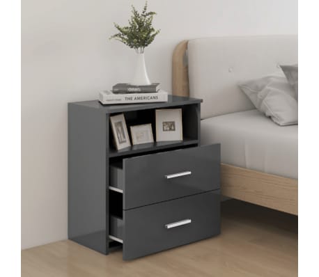 vidaXL Naktinės spintelės, 2vnt., pilkos spalvos, 50x32x60cm, blizgios