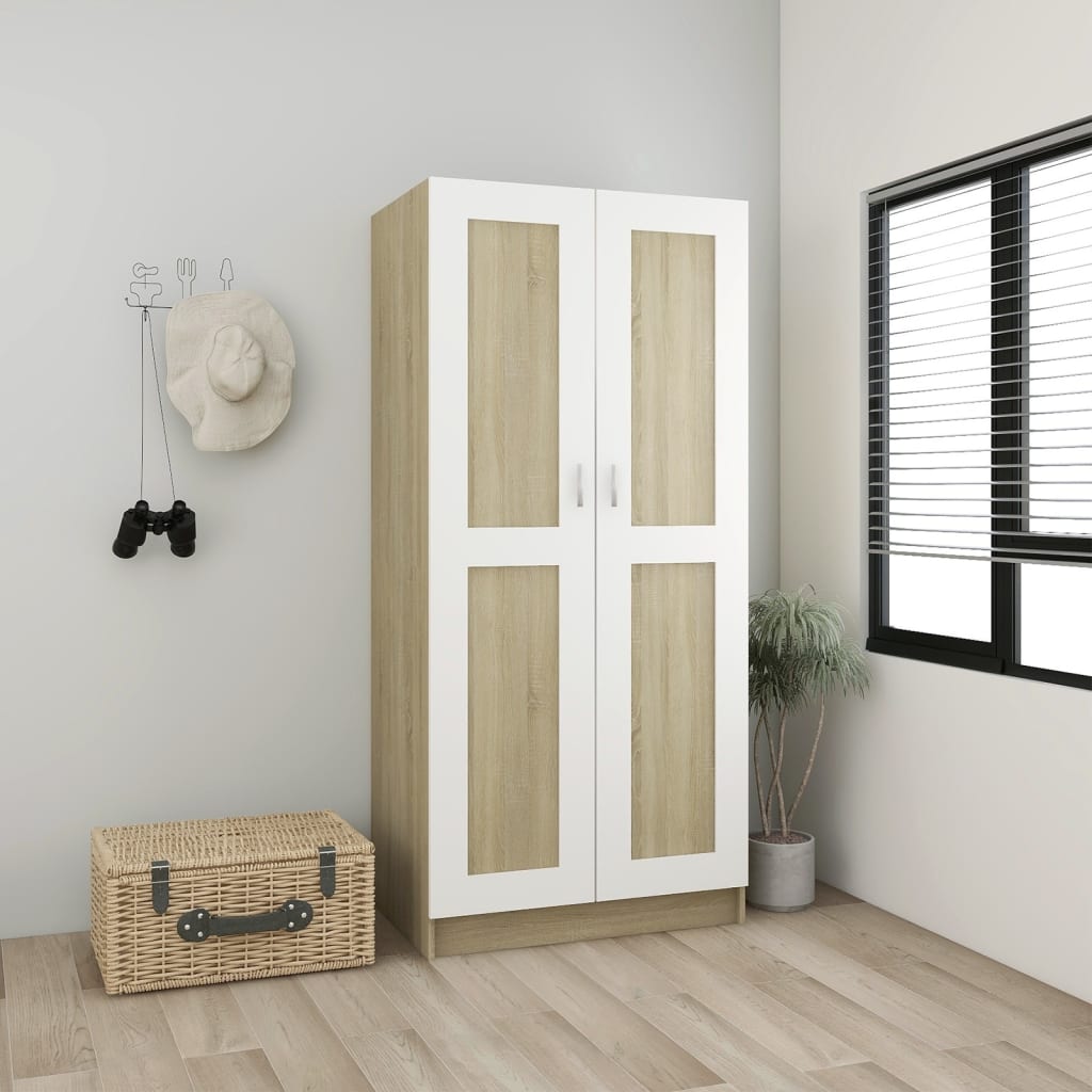 vidaXL Wardrobe White and Sonoma Oak 82.5x51.5x180 cm Engineered Wood