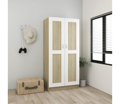 vidaXL Wardrobe White and Sonoma Oak 82.5x51.5x180 cm Engineered Wood