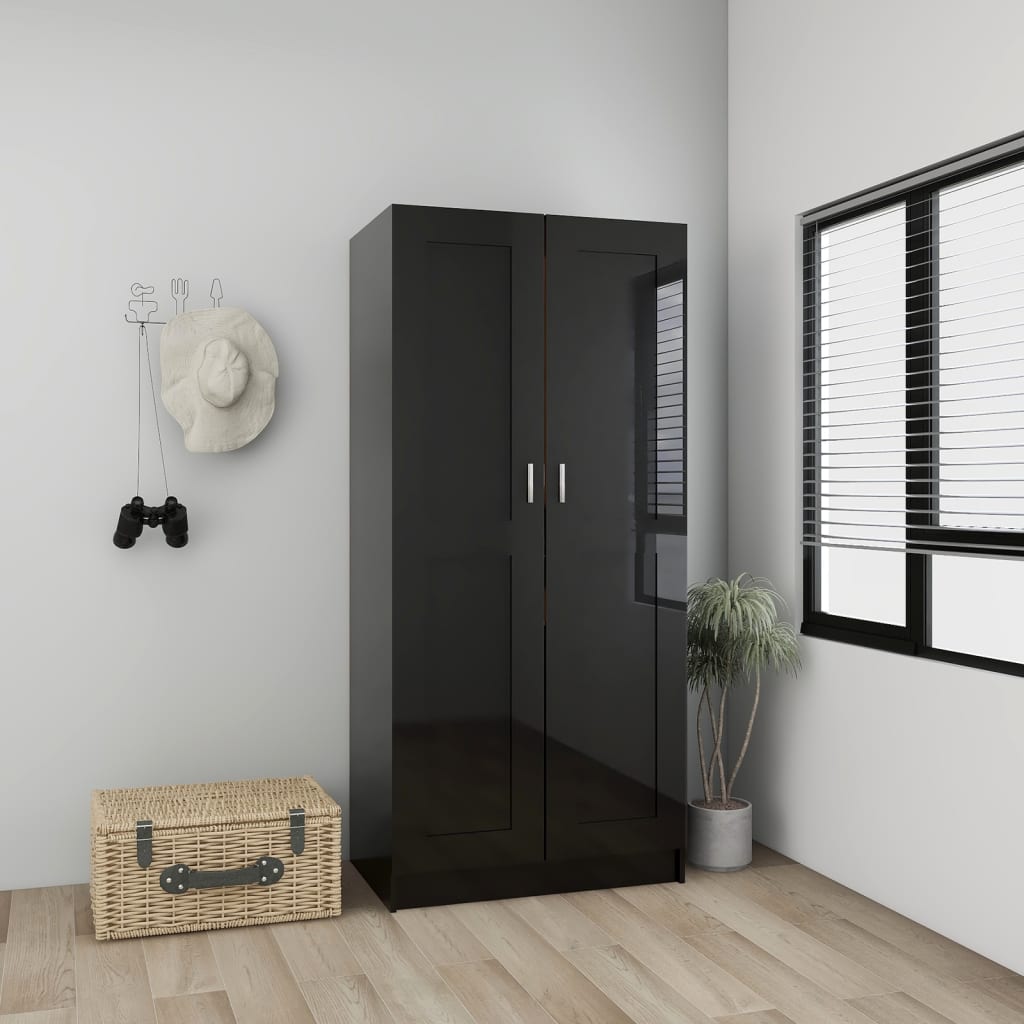 

vidaXL Kledingkast 82,5x51,5x180 cm spaanplaat hoogglans zwart