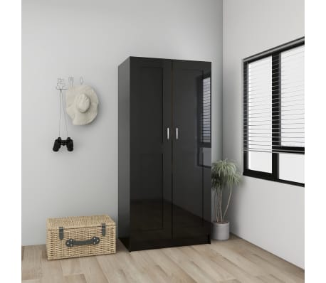 vidaXL Wardrobe High Gloss Black 82.5x51.5x180 cm Engineered Wood