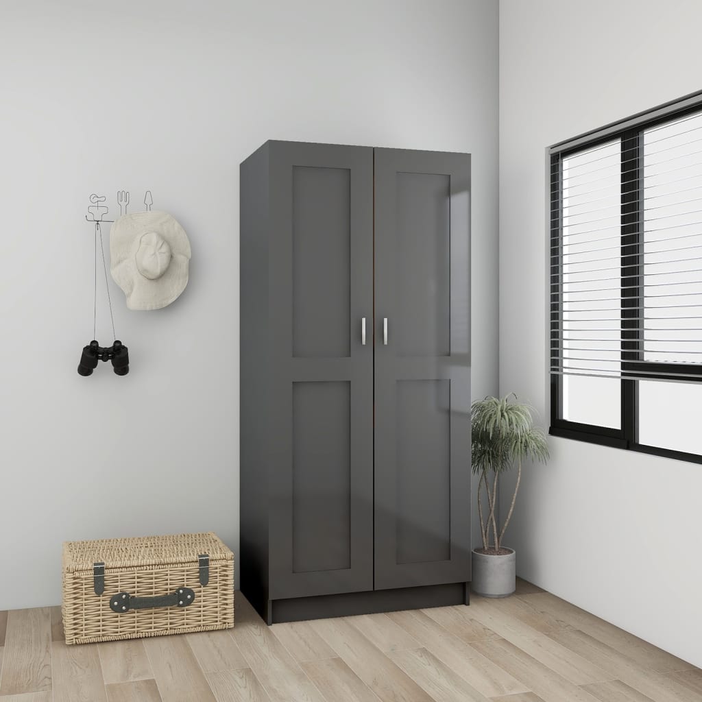 vidaXL Wardrobe High Gloss Grey 82.5x51.5x180 cm Engineered Wood