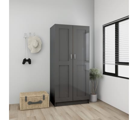 vidaXL Wardrobe High Gloss Grey 82.5x51.5x180 cm Engineered Wood