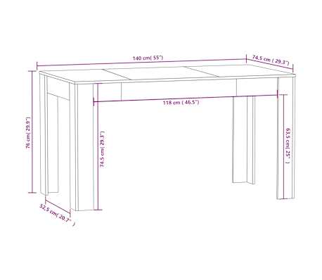 vidaXL Eettafel 140x74,5x76 cm spaanplaat betongrijs vidaXL Eettafel 140x74,5x76 cm spaanplaat betongrijs