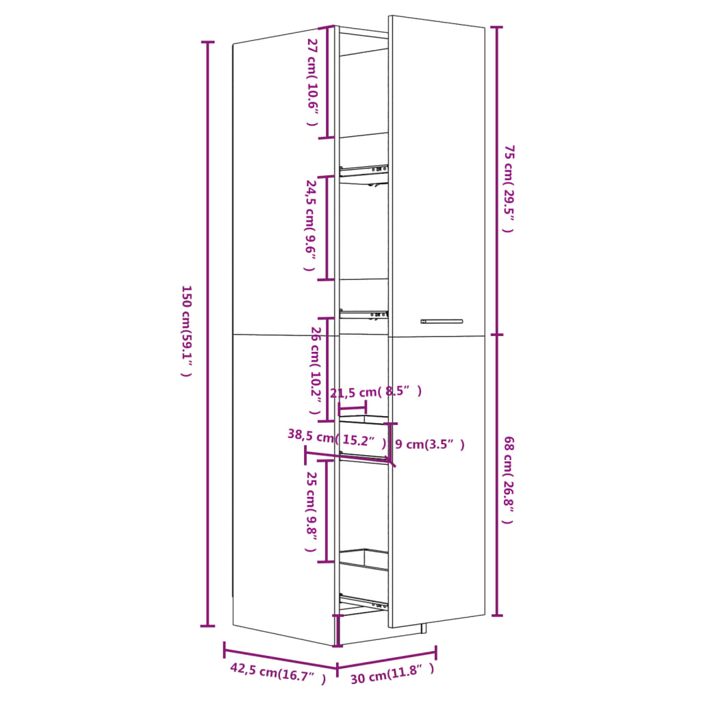 Lekarniška omara betonsko siva 30x42,5x150 cm iverna plošča