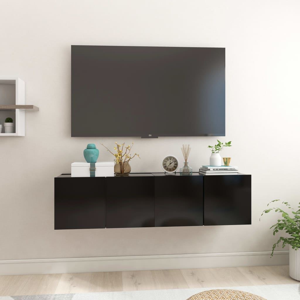 Zestaw szafek wiszących pod TV, czarne, 60x30x30 cm