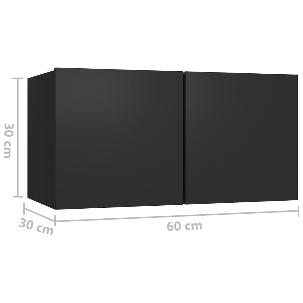  Závesné TV skrinky 3 ks čierne 60x30x30 cm