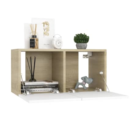 vidaXL Pakabinamos TV spintelės, 2vnt., baltos/ąžuolo, 60x30x30cm
