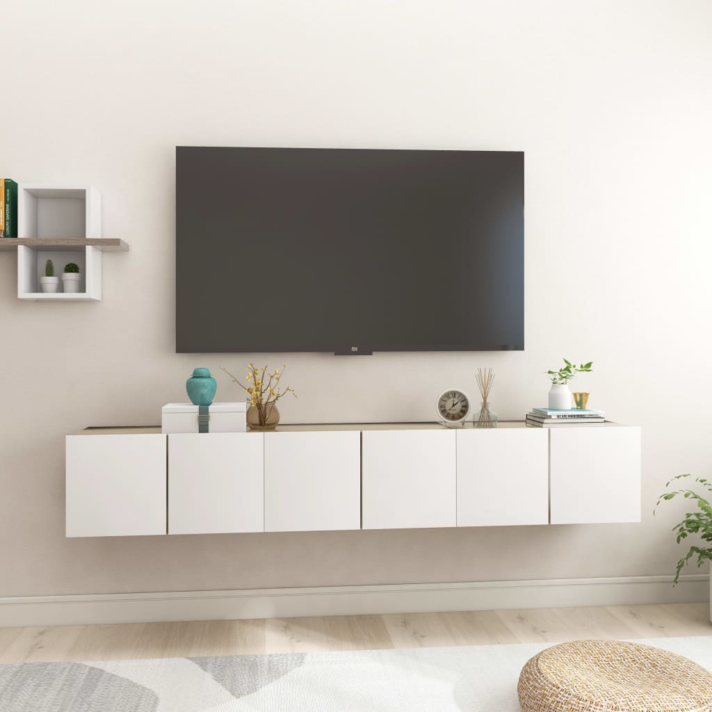 Meubles TV suspendus 3 pcs Blanc et chêne sonoma 60x30x30 cm | meublestv.fr 2