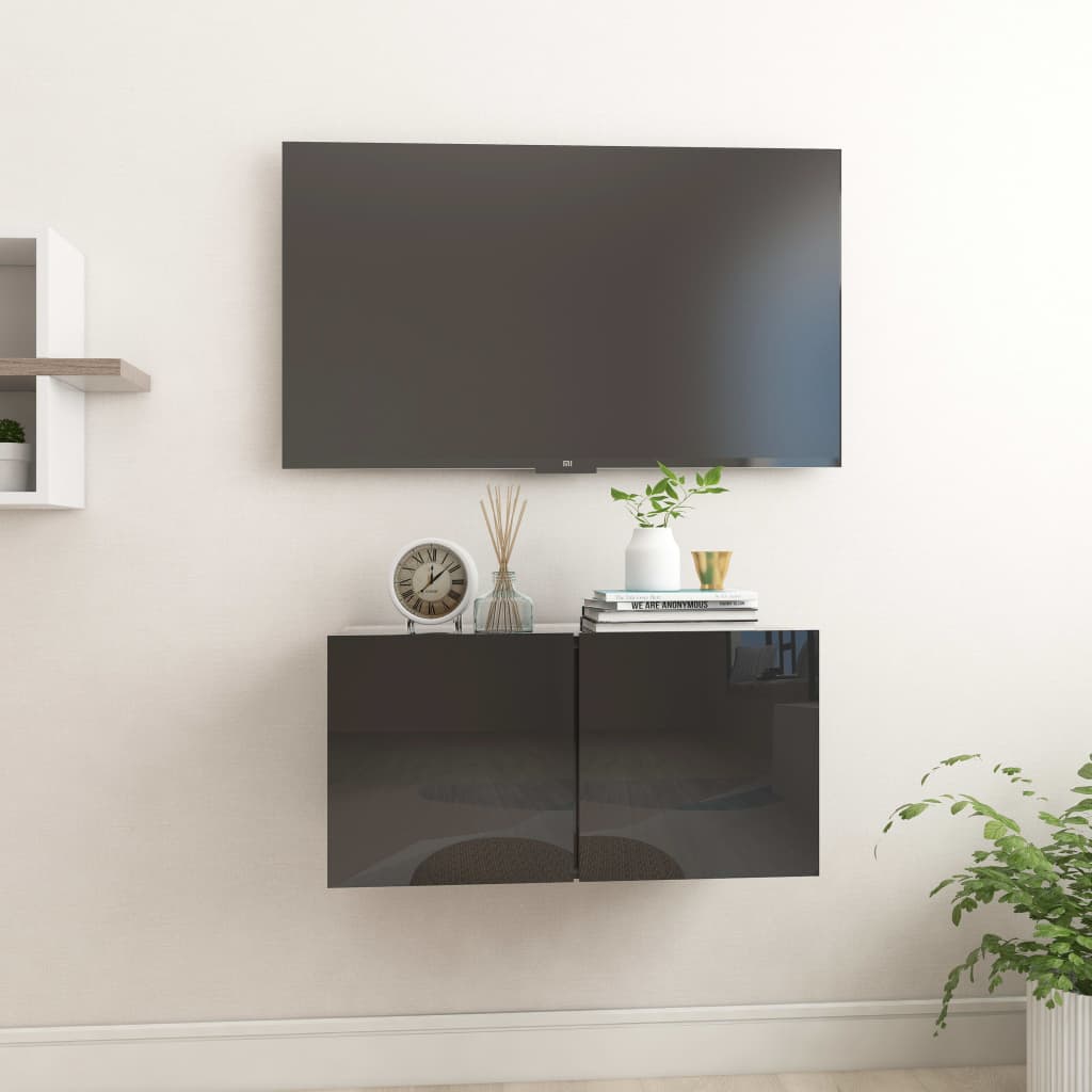 vidaXL Seinäkiinnitettävä TV-taso korkeakiilto musta 60x30x30 cm