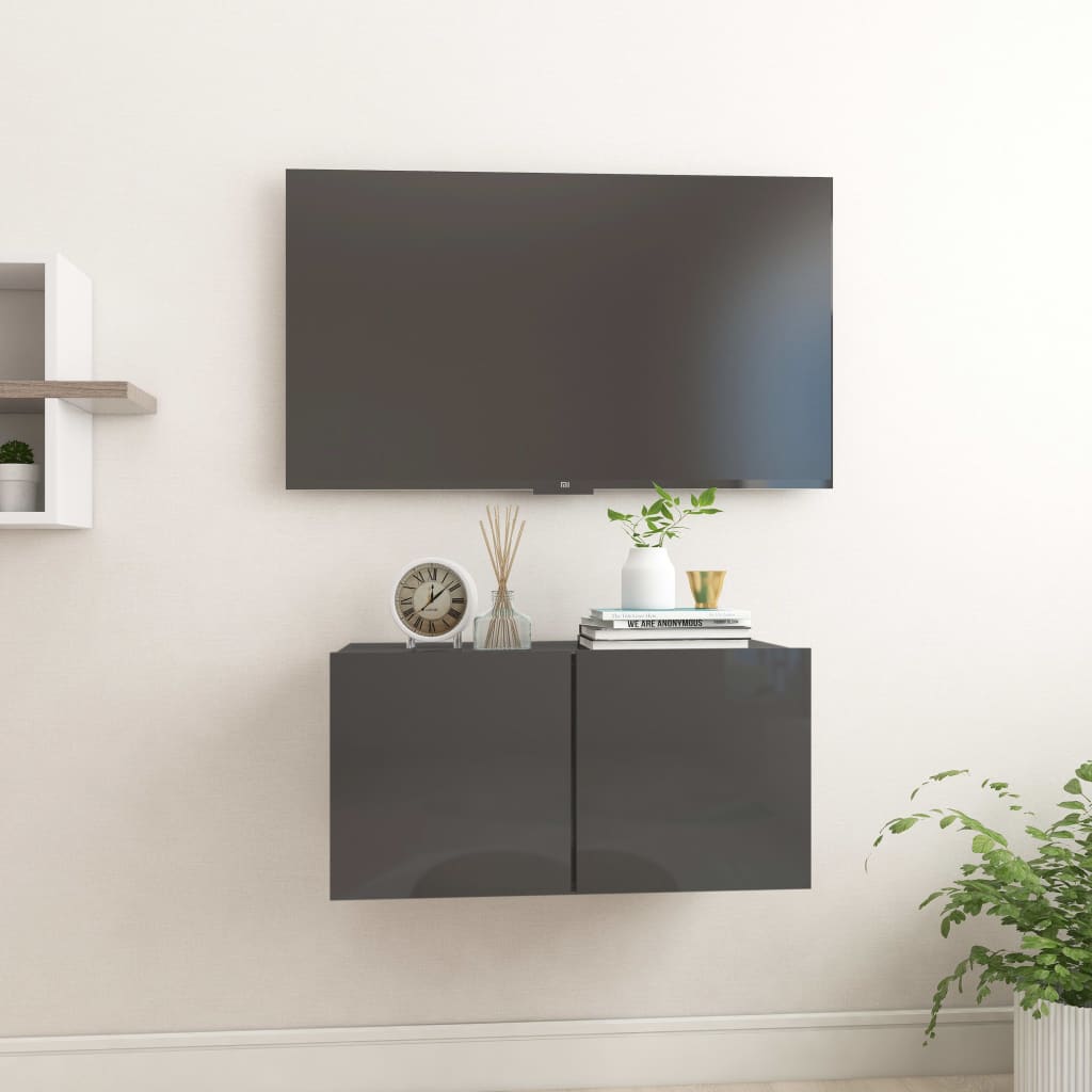Závěsná TV skříňka šedá s vysokým leskem 60 x 30 x 30 cm